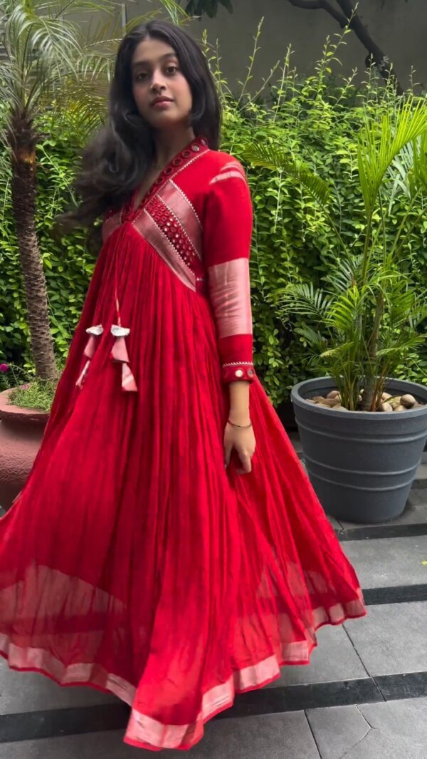 Premium Cotton Embroidery And glasss Work Party Gown - Image 2