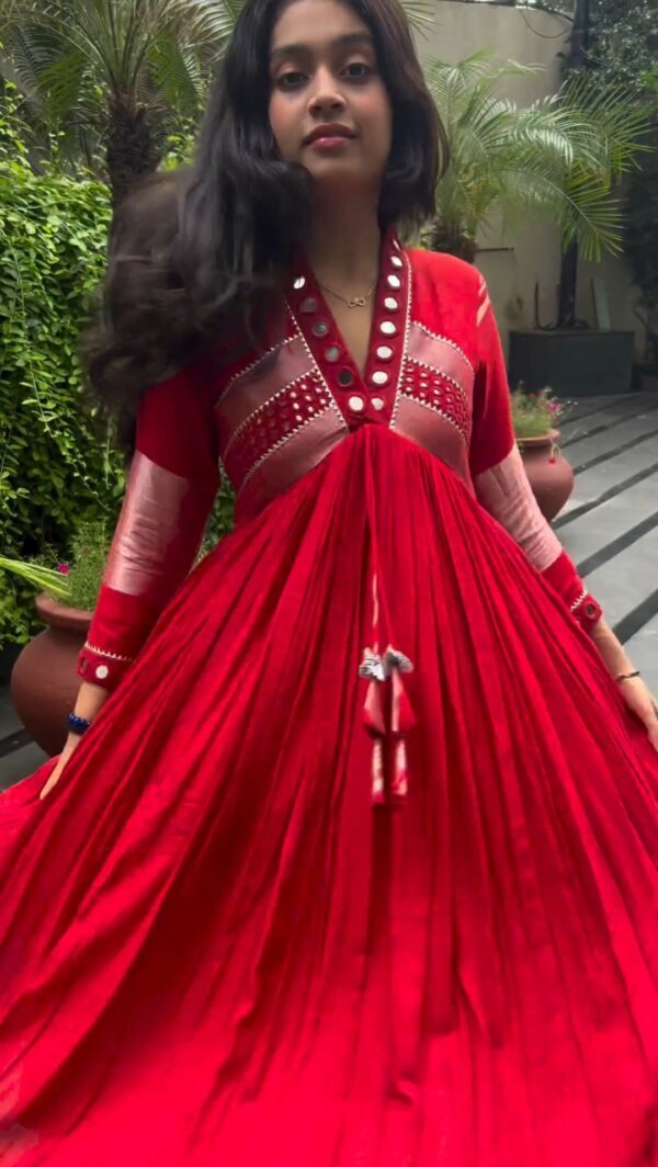 Premium Cotton Embroidery And glasss Work Party Gown - Image 3