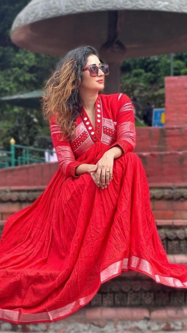 Premium Cotton Embroidery And glasss Work Party Gown