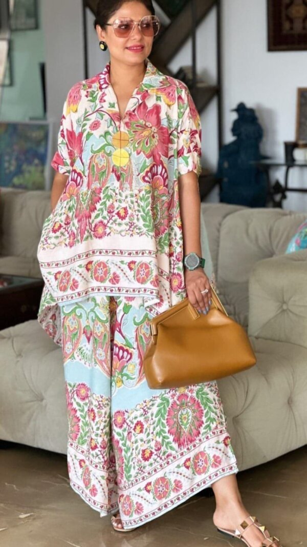 .White kaptan Kurta And Pant Set With Digital Printed Work - Image 4